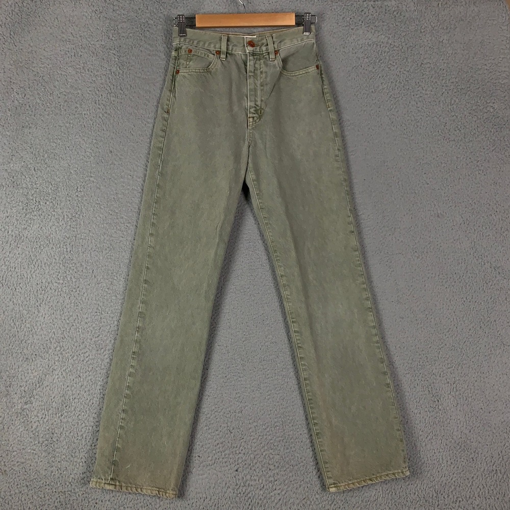 SLVRLAKE London Jeans Womens 25 Green 29 Palms Straight Leg High Rise Cotton USA